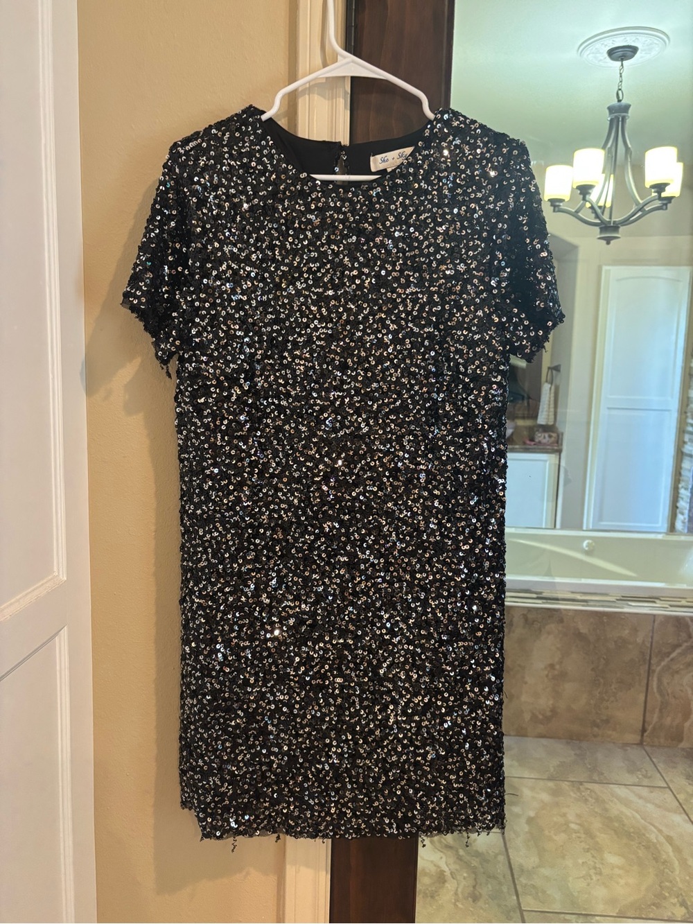 Black Sequin Short Sleeve Dress